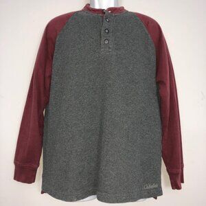 Cabelas Henley Shirt Mens M Raglan Red Gray Long Sleeve Pullover 100% Cotton